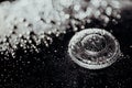 Close-up of vintage motorcycle fuel tank covered with water droplets after washing. Caferacers style, motor vehicle Royalty Free Stock Photo