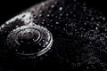 Close-up of vintage motorcycle fuel tank covered with water droplets after washing. Caferacers style, motor vehicle Royalty Free Stock Photo