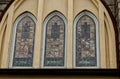 Close up Vintage old gothic windows with stain glass Royalty Free Stock Photo