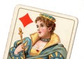 Close up of a vintage queen of diamonds playing card. Royalty Free Stock Photo