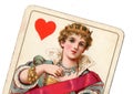 A close up of a vintage queen of hearts playing card. Royalty Free Stock Photo