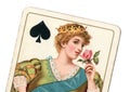 Close up of a vintage queen of spades playing card. Royalty Free Stock Photo