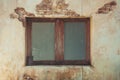 Close up vintage retro wooden window on old grunge brick wall. Royalty Free Stock Photo