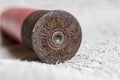Close up of vintage rusty Winchester shot gun bullet