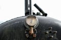 Close-up of a vintage steam pressure gauge seen on a steam boiler. Royalty Free Stock Photo