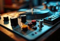 Close-up of a vintage turntable with control knobs and buttons Royalty Free Stock Photo