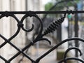 Close-up of vintage Victorian black cast iron fence