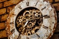 close up of vintage watch mechanism gears.