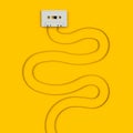 Close up of vintage white audio tape cassette concept illustration isolated on yellow background Royalty Free Stock Photo