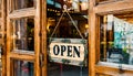 Vintage Wooden Sign Board with Text OPEN of a Commercial Shop - Generative Ai Royalty Free Stock Photo