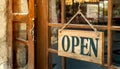 Vintage Wooden Sign Board with Text OPEN of a Commercial Shop - Generative Ai Royalty Free Stock Photo