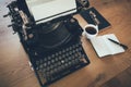 Close up of vintage writers desk with typewriter