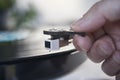 Close up of Vinyl record player needle on turntable Royalty Free Stock Photo