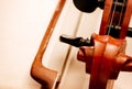 Close Up of Violin Scroll and Bow Royalty Free Stock Photo