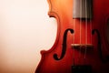 Close Up of Violin Scroll and Bow Royalty Free Stock Photo