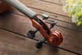 Close up of violin on wooden table