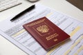 Close up of a visa application document with a Russian passport Royalty Free Stock Photo