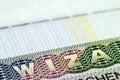 Close up of visa in passport. Poland of shengen travel concept.