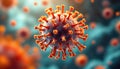Close-up visualization of coronavirus structure with spiky proteins in blue-orange color scheme Royalty Free Stock Photo