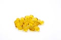 Close up vitamin D3 gel capsules on white background.