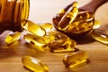 Close up the vitamin D and Omega 3 fish oil capsules supplement Royalty Free Stock Photo