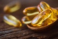 Close up the vitamin D and Omega 3 fish oil capsules supplement Royalty Free Stock Photo