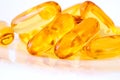 Close up the vitamin D and Omega 3 fish oil capsules supplement