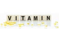 Close up vitamin word made from wooden blocks