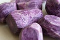 Close up on Vitelotte blue-violet potato