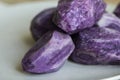 Close up on Vitelotte blue-violet potato