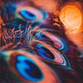 Close up of vivid and colorful peacock feathers for a stunning and vibrant background display