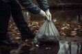 close up of a volunteer collecting rubbish from a park. Generative ai