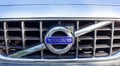 Volvo logo at the front of a new car Royalty Free Stock Photo