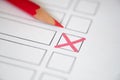 Close up voting bulletin with red pencil Royalty Free Stock Photo