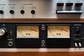 Close-up VU meters on Analog Tape Deck Royalty Free Stock Photo