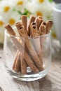 Close up, Wafer roll sticks cream rolls in a cup. Royalty Free Stock Photo