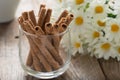 Close up, Wafer roll sticks cream rolls in a cup. Royalty Free Stock Photo