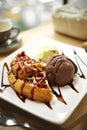 Close up waffle and chocolate icecream Royalty Free Stock Photo