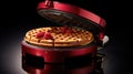 Close up of waffles baked on waffle maker iron machine. Generative AI Royalty Free Stock Photo