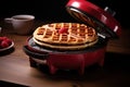 Close up of waffles baked on waffle maker iron machine. Generative AI Royalty Free Stock Photo