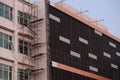 Close-up, wall construction, new building, commercial building construction.in thailand. Royalty Free Stock Photo