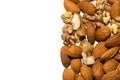 Close-up of walnut and almond. Fruits of walnuts and almonds. Royalty Free Stock Photo