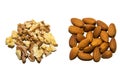 Close-up of walnut and almond. Fruits of walnuts and almonds. Royalty Free Stock Photo
