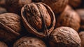 Close-up of Walnuts with One Open Shell (ai generated) ai generated Royalty Free Stock Photo
