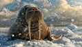 Close-up on walrus, on a snowy beach