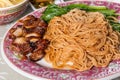 Close-up of wanton noodle with barbecue pork, vegetable and dumpling, popular Chinese food Royalty Free Stock Photo