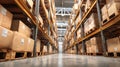 Close-Up of Warehouse Storage Racks with Brown Packages in Perspective Royalty Free Stock Photo