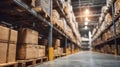 Close-Up of Warehouse Storage Racks with Brown Packages in Perspective Royalty Free Stock Photo