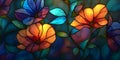 Closeup of Warm and Cool Stained Glass Flower Design Royalty Free Stock Photo