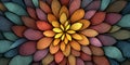 Closeup of Warm and Cool Stained Glass Flower Design Royalty Free Stock Photo